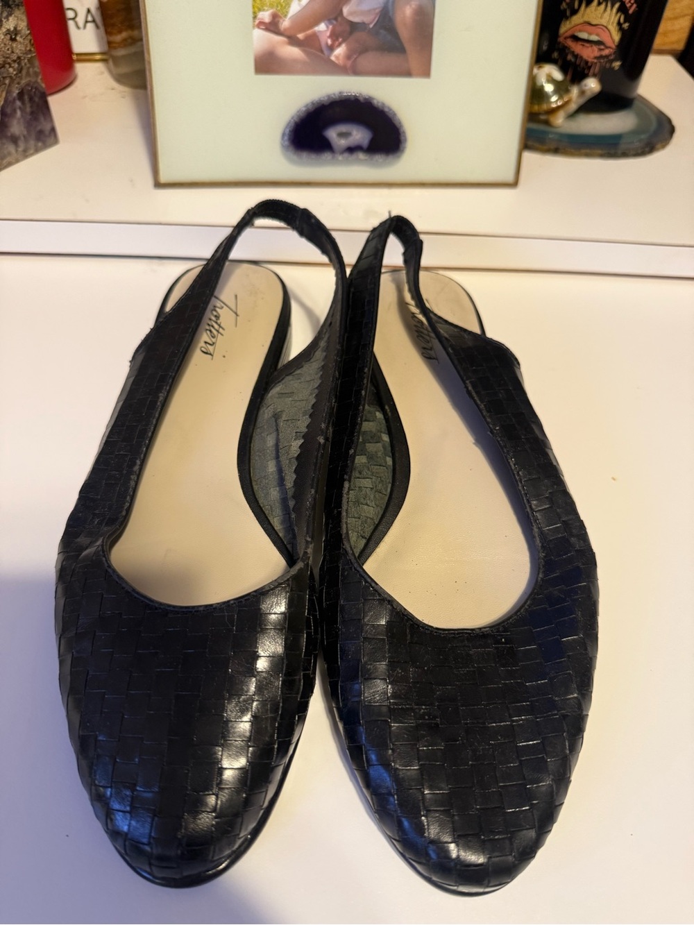 Trotters Black Woven Slingback Flats
